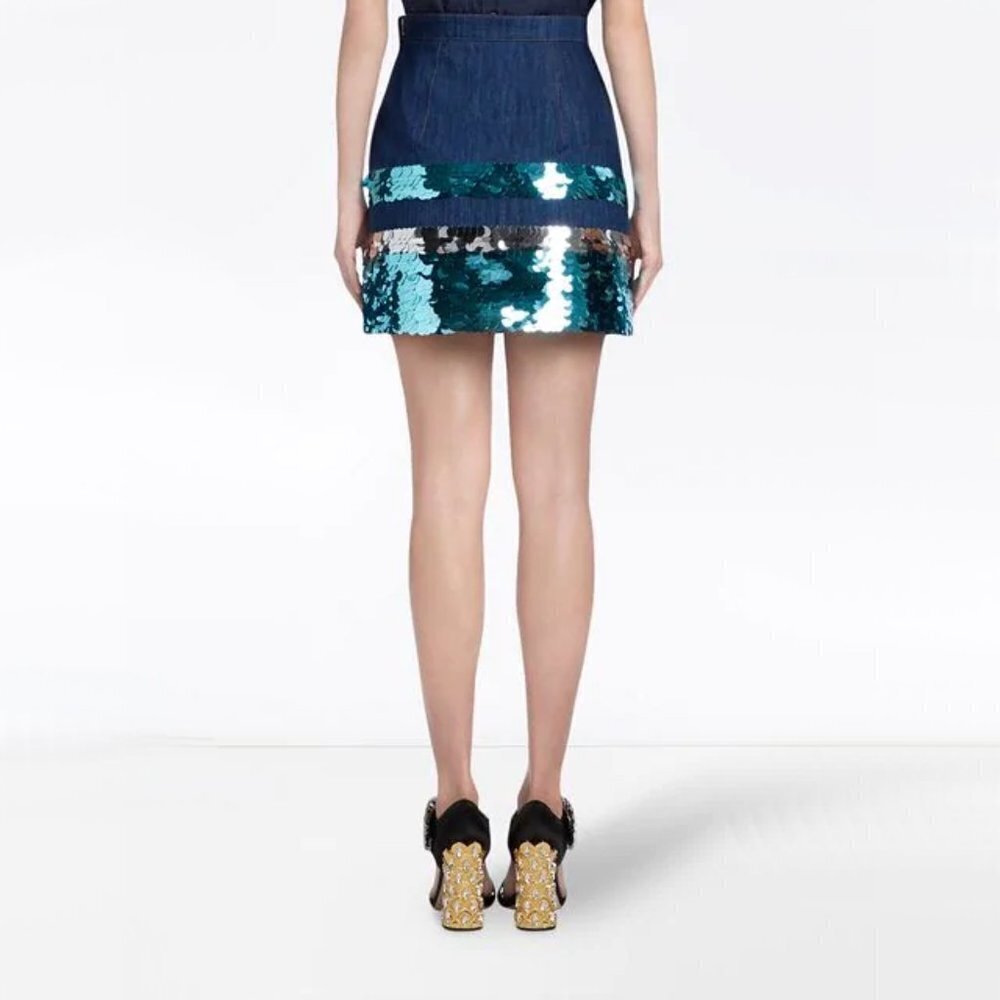 NWT Miu Miu orange silver sequin denim mini skirt - Picture 5 of 16
